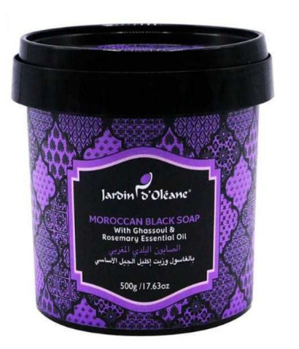 Jardin Oleane Moroccan Black Soap - Ghassoul & Essential Oil Of Rosemary - 500 gm